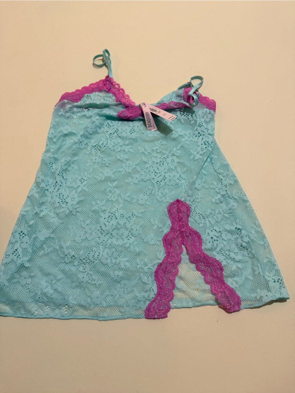Women’s Lace Camisole in Aqua with Pink Trim Victoria secret brand new with tags